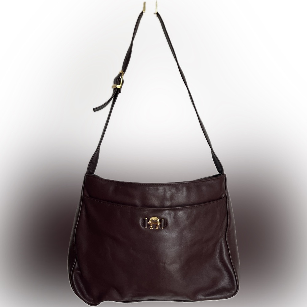 Etienne Aigner Vintage Leather Shoulder Bag | Brown Logo Purse OS